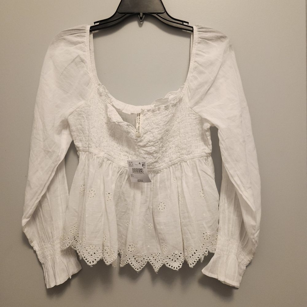 American Eagle White Babydoll Top with Eyelet Detail. Size Medium. NWT!